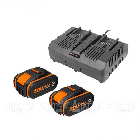Комплект WA3611 20V: 2 аккумулятора 4Ач и двойное зарядное устройство 2А для аккумуляторной техники Worx  в Ставрополе